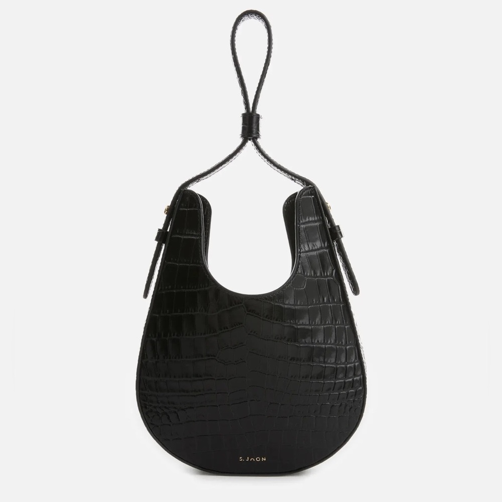 S. Joon Teardrop Crocodile Embossed Black Handbag
